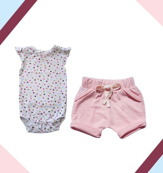 Summer Set Body Masi Colorful Dots with Shorts Lyty Light Pink with Dots