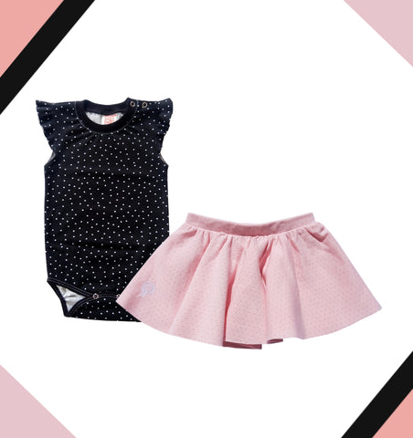 Summer Set Body Masi Black and White Dots with Skirt Tany Light Pink with Dots