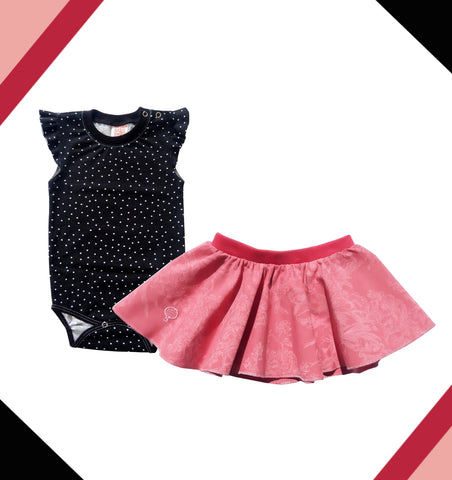 Summer Set Body Masi Black and White Dots with Skirt Tany Pink with Flowers