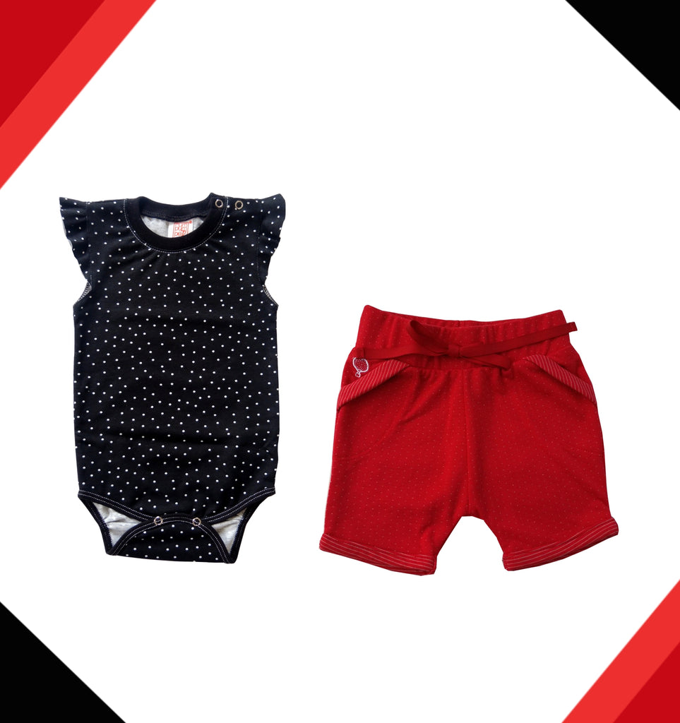 Summer Set Body Masi Black and White Dots with Shorts Lyty Red and White Dots