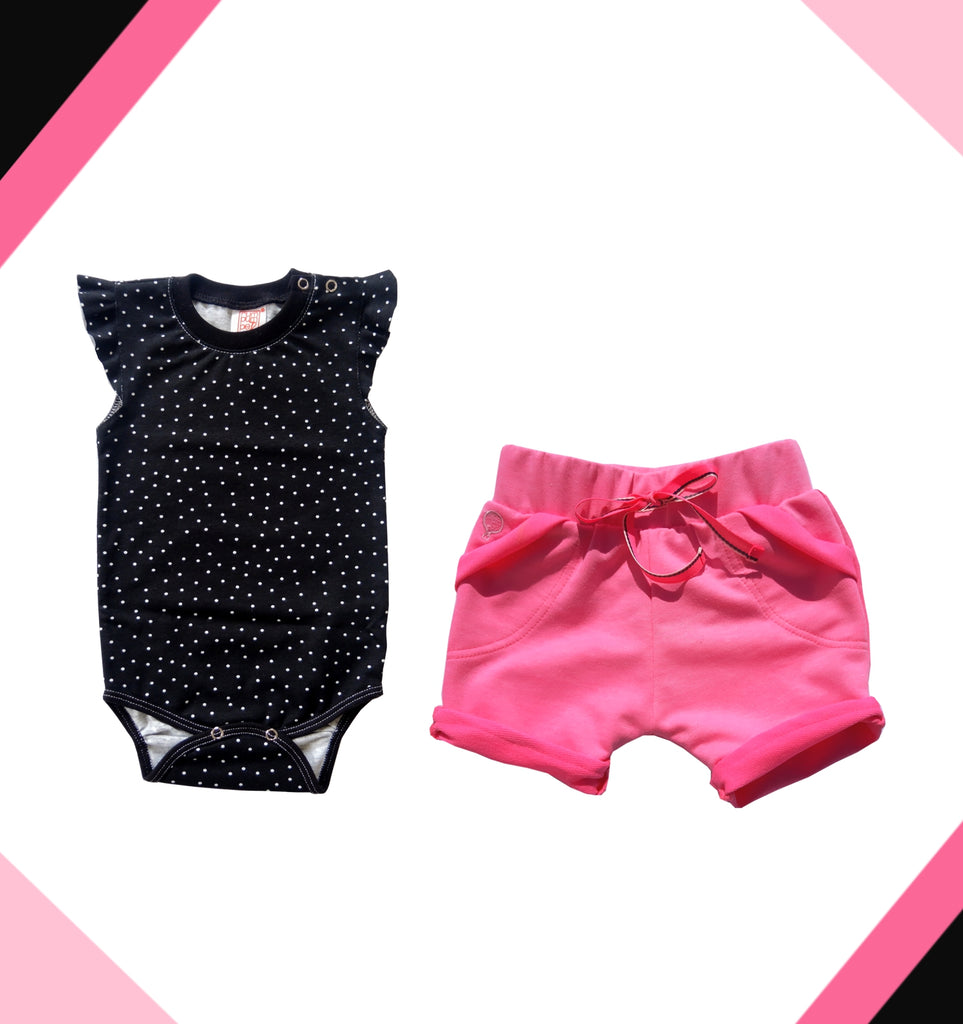 Summer Set Body Masi Black and White Dots with Shorts Lyty Pink