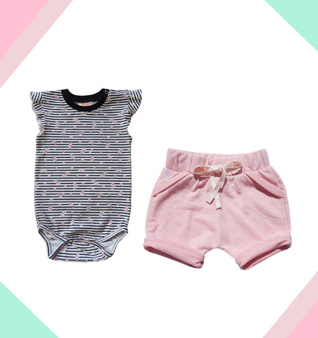 Summer Set Body Masi Stripes and Flowers with Shorts Lyty Light Pink with Dots